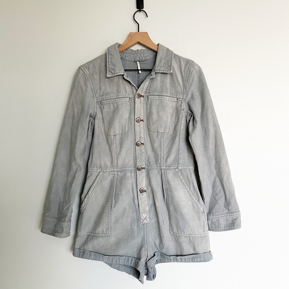 Free People Pants - Free People Long Sleeve One Piece Button Front Collared Utility Romper